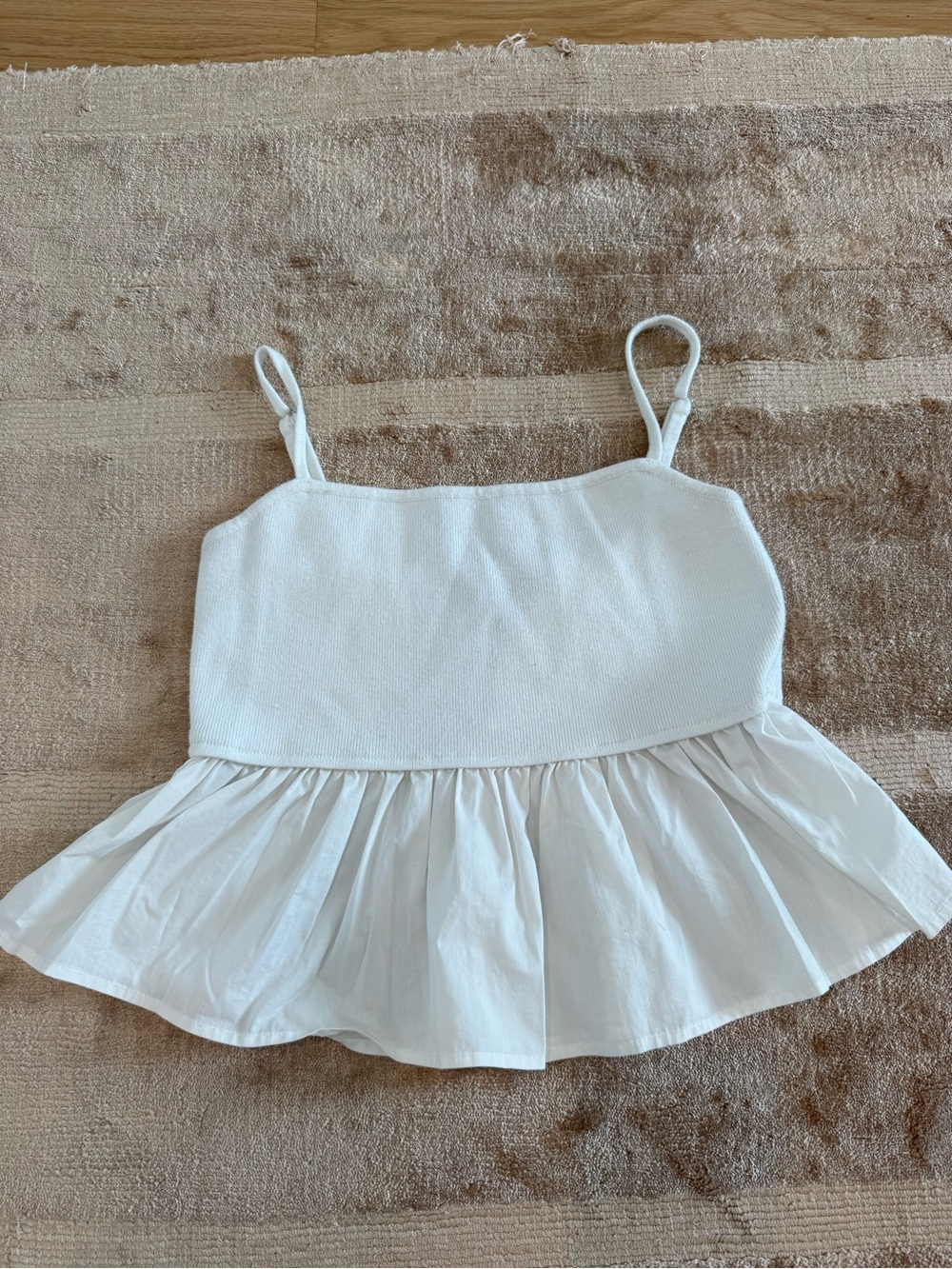 Blue Blush White Ribbed Cami with Adjustable Straps